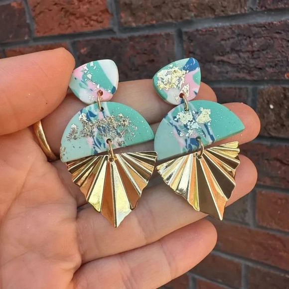 Blue Marble Gold Earrings - Picture 3 of 6